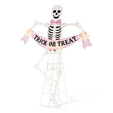 Glitzhome 86.25"H Lighted Halloween 2D Pink Skeleton Outdoor Décor