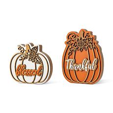 Glitzhome 8"H Thanksgiving Wooden Pumpkin Table Decor Set of 2