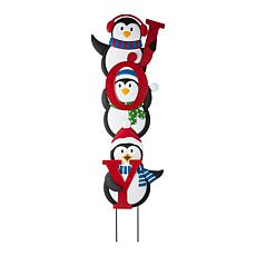 Glitzhome Metal JOY Penguin Yard Stake or Wall Decor