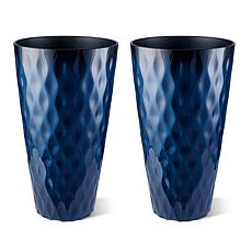 Glitzhome Set of 2 Oversized Wavy Texture Cobalt Blue Plastic Planter