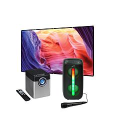 GPX HD Projector with 140" Screen & Bluetooth Tailgate Speaker Bundle