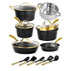 Granitestone Charleston Hammered Black 15-Piece Cookware Set