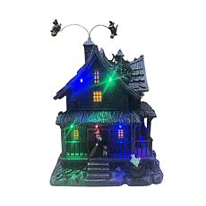 Haunted Hill Farm 1-Ft. Animated LED Haunted House with Flying Witc...