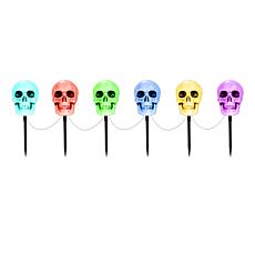 Haunted Hill Farm 1-Ft. Skull Stakes with Lights, Set of 6