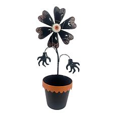 Haunted Hill Farm 2-Ft. LED Metal Flower in Pot Decoration with Sta...