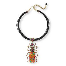 Heidi Daus Big Critter Crystal and Enamel Beetle Drop Necklace