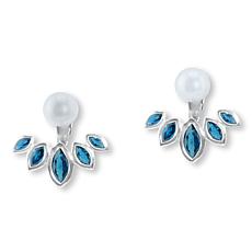 House of Ellure Marquise-Cut Blue Sapphire and Cultured Pearl Earrings