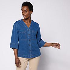 HUE V-Neck Denim Jacket with 3/4 Sleeves