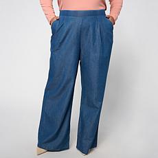 HUE Woven Denim Pull-On Palazzo Pant