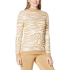 IMAN Global Chic Animal Print Mock Neck Pullover Sweater