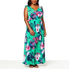 IMAN Global Chic Cinched Shoulder V-Neck Maxi Dress