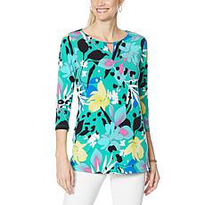 IMAN Global Chic Printed Keyhole 3/4 Sleeve Tunic