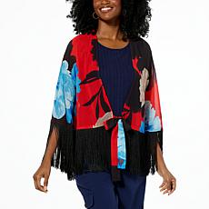 IMAN Global Chic Printed Woven Topper with Fringe Trim