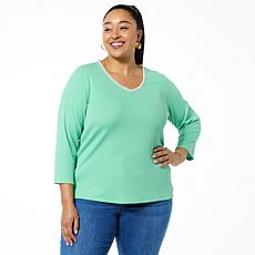 IMAN Global Chic Ribbed Top with Embellished Neckline