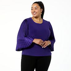 IMAN Global Chic Satin Pleated Sleeve Top