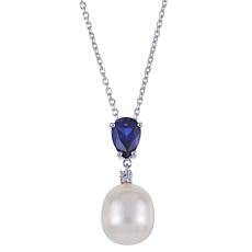 Imperial Pearls Cultured Pearl and Created Blue Sapphire Necklace