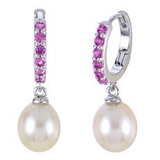 Imperial Pearls Cultured Pearl and Created Pink Sapphire Earrings
