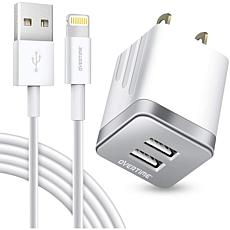 iPhone Charger Set: Wall Charger + 4 Ft Lightning Cable - Silver