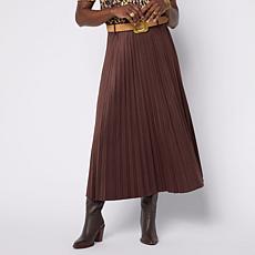 Jaclyn Smith Faux Suede Pleated Skirt with Belt
