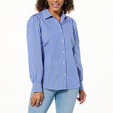 Jaclyn Smith Puff-Sleeve Button-Front Striped Shirt