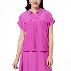 Jaclyn Smith Short-Sleeve Cuffed Button Front Shirt