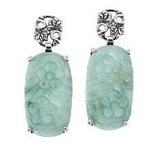 Jade of Yesteryear Floral Carved Green Jade Drop Earrings