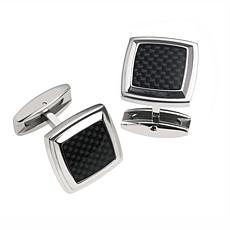 James Michael Men's Stainless Steel and Black Carbon Fiber Cuff Links 