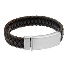 James Michael Men's Stainless Steel Black and Brown Leather Bracelet