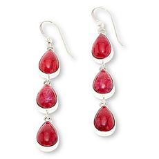 Jay King Composite Red Coral Sterling Silver Station Drop Earrings