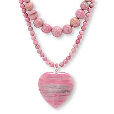 Jay King Set of 2 Argentinian Rhodonite Bead Necklaces & Heart Pendant