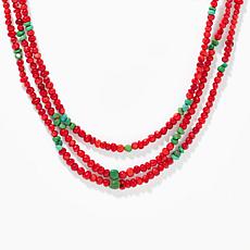 Jay King Sterling 3-Strand Red Sea Bamboo Coral & Turquoise Necklace