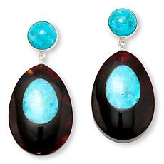 Jay King Sterling Silver Amber and Turquoise Inlay Drop Earrings