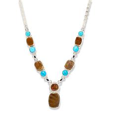 Jay King Sterling Silver Ammonite Fossil & Turquoise Chain Necklace