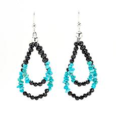 Jay King Sterling Silver Black Spinel and Turquoise Loop Drop Earrings