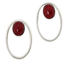 Jay King Sterling Silver Red Coral Oval Earrings