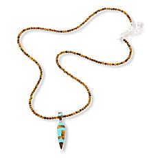 Jay King Turquoise Sonoran Pendant on 32" Tiger Eye Necklace