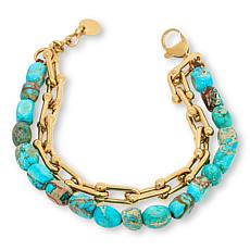 KALIFANO Gemstone and Chain-Link 6-1/2" Layered Bracelet