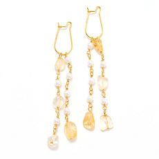 KALIFANO Gemstone and Cultured Pearl Chain-Link Dangle Earrings