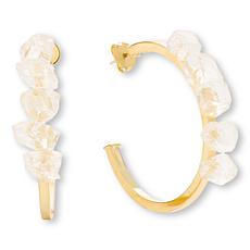 KALIFANO Goldtone Quartz Nugget Hoop Earrings