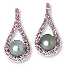 Kwan Collections Tahitian Pearl & Pink Sapphire Drop Earrings