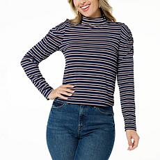 La Joie Yarn Dye Striped Mock Neck Top