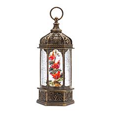 LED Snow Globe Lantern with Cardinal Bird Branch 13"H