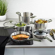 Leo Bolt 8pc Cookware Set with Green Handles
