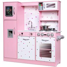 Lil' Jumbl Kids Kitchen Set, Pretend Wooden Play Kitchen - Pink Hearts
