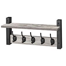 Matte Black Floating Wall Shelf with 5 Hooks 15.75"W