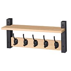 Matte Black Floating Wall Shelf with 5 Hooks 15.75"W