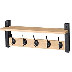 Matte Black Wall Mount Floating Shelf with 5 Hooks