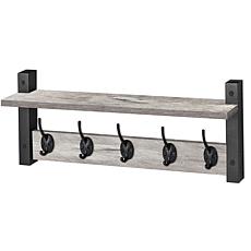 Matte Black Wall Mount Floating Shelf with 5 Hooks
