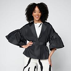 Megan Renee Belted Trench with Flounced Ruffle Sleeves