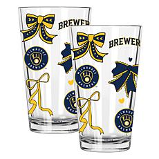 Memory Company 2-pack MLB 16oz Bow Pint Glasses, Milwaukee Brewers